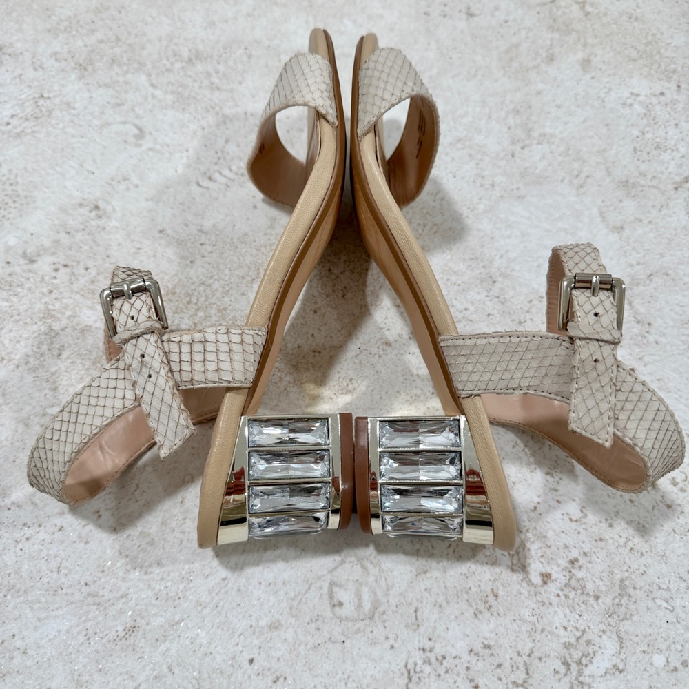 Dune London Crystal Block Nude Heel Leather Sandal Size 9 - Quiet Luxury - Picture 16 of 17